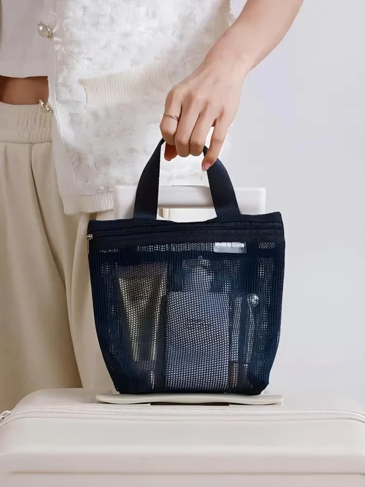 sacs de rangement en maille pour maquillage et articles de toilette, sacs à main portables de voyage, organisateur suspendu pour outils de lavage corporel et de douche