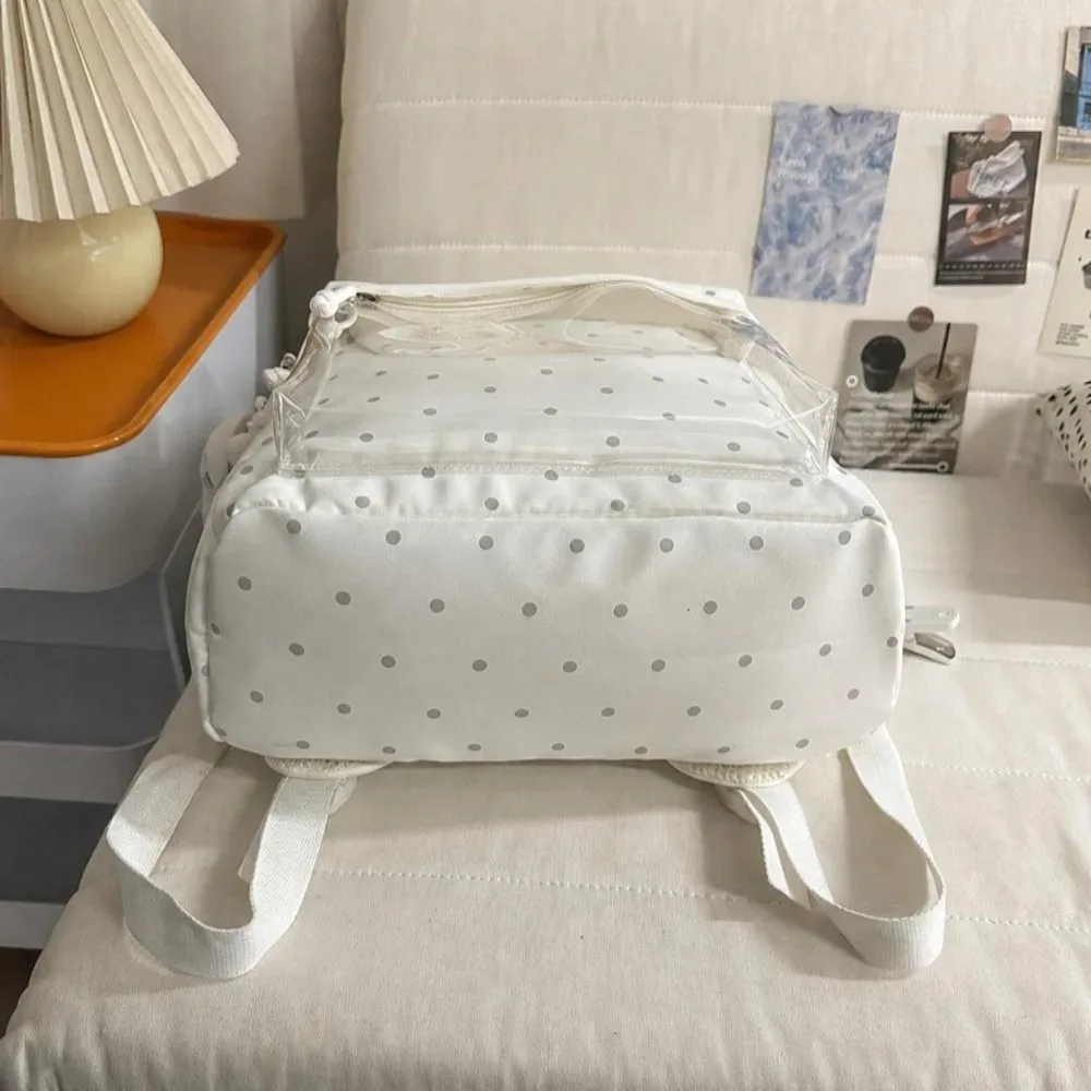 sac à dos à pois de 2 tailles, grande capacité, poche transparente, sac à dos scolaire, motif à pois, sac à dos ailes d'ange pour filles