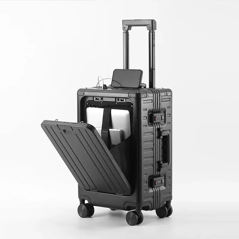 klqdzms valise ouverture avant boîte d'embarquement entièrement en aluminium alliage de magnésium boîtier de chariot 20 "24 pouces bagages multifonctions