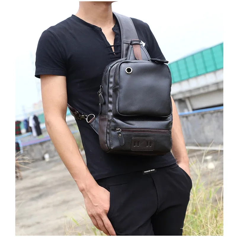 sac à dos de poitrine en cuir pu pour hommes, sacs de messager pour hommes, sac à dos vintage, sacs à bandoulière décontractés, petit sac à bandoulière, mode unique initié