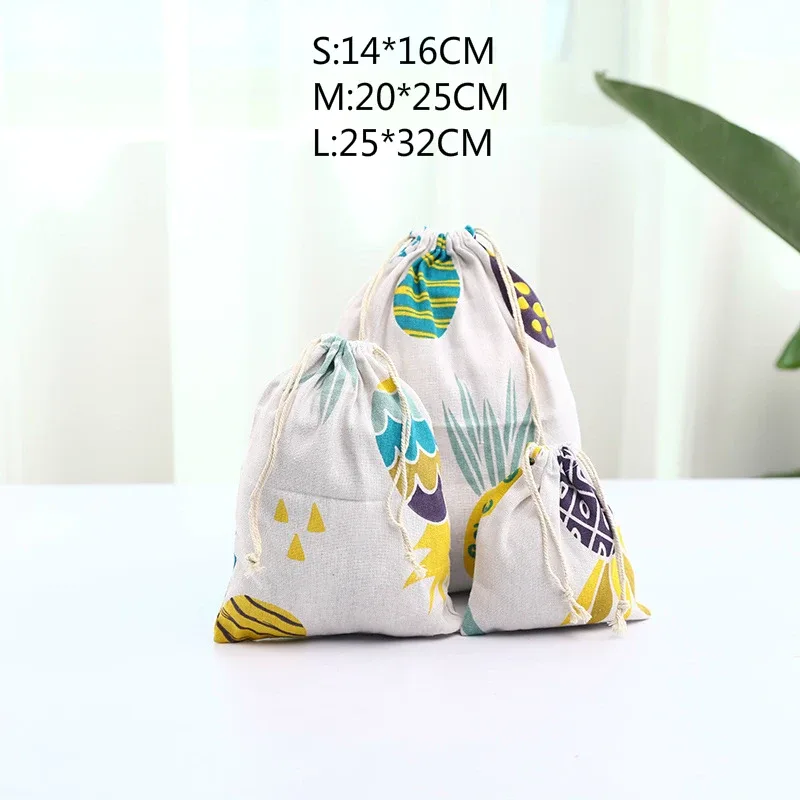 pochette en tissu de coton et de lin, sac à cordon, imprimé de fruits mignons, sac de rangement de chaussures en tissu de voyage pour enfants, étui de maquillage, sac cadeau de noël