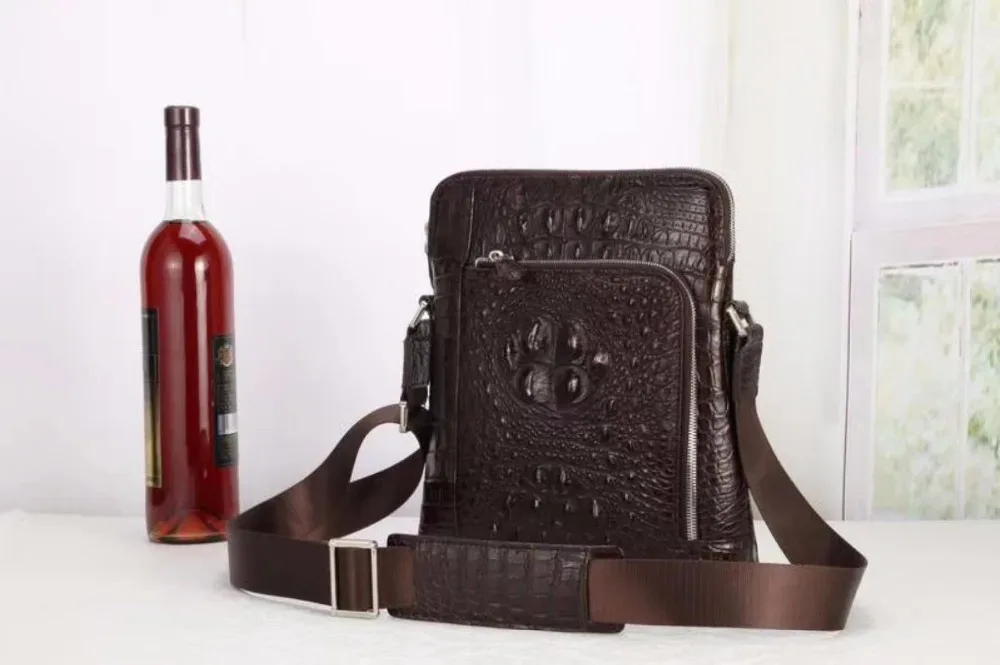100% véritable cuir de crocodile peau de tête hommes sac à bandoulière de luxe en cuir d'aligator hommes sac à bandoulière coloré
