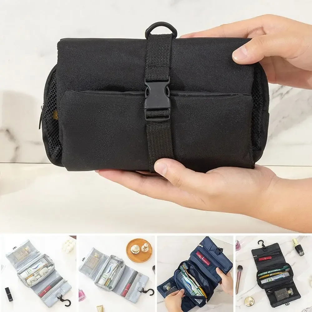 sac de toilette pliable avec crochet, multifonctionnel 3-en-1, sac de voyage grande capacité, sac de rangement cosmétique détachable