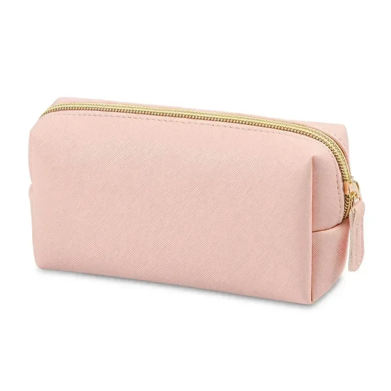 sac de maquillage pour femmes en cuir pu imperméable, couleur unie, trousse de toilette de voyage, organiseur de rangement cosmétique portable