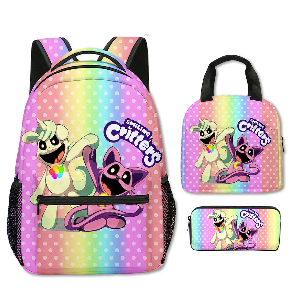 dessin animé nouveauté cool cristes souriants impression 3d 3 pièces/ensemble sacs d'école pour étudiants sac à dos pour ordinateur portable sac à déjeuner à bandoulière trousse à crayons