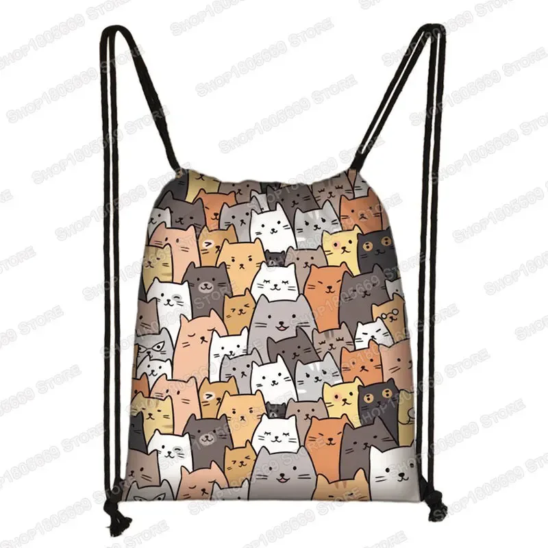 kawaii dessin animé chien chat sac à dos femmes sacs à cordon toile sac à bandoulière pour voyage filles sac à dos sacs de rangement porte-chaussures