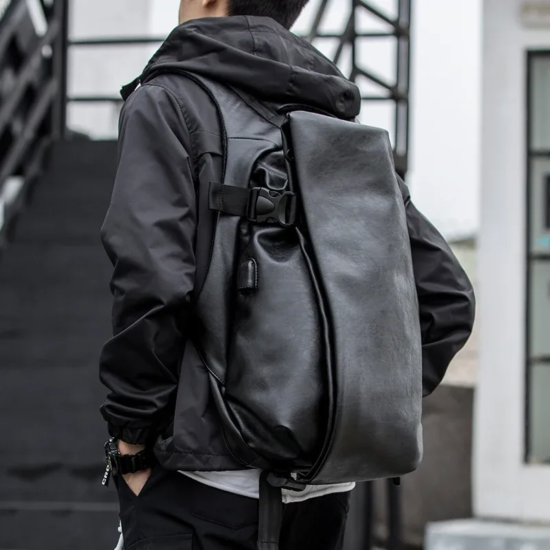Sac à dos en cuir pour hommes, sac à dos étanche pour ordinateur portable, sac à dos d'affaires de grande capacité avec chargement USB, sac à dos de Sport de voyage pour hommes