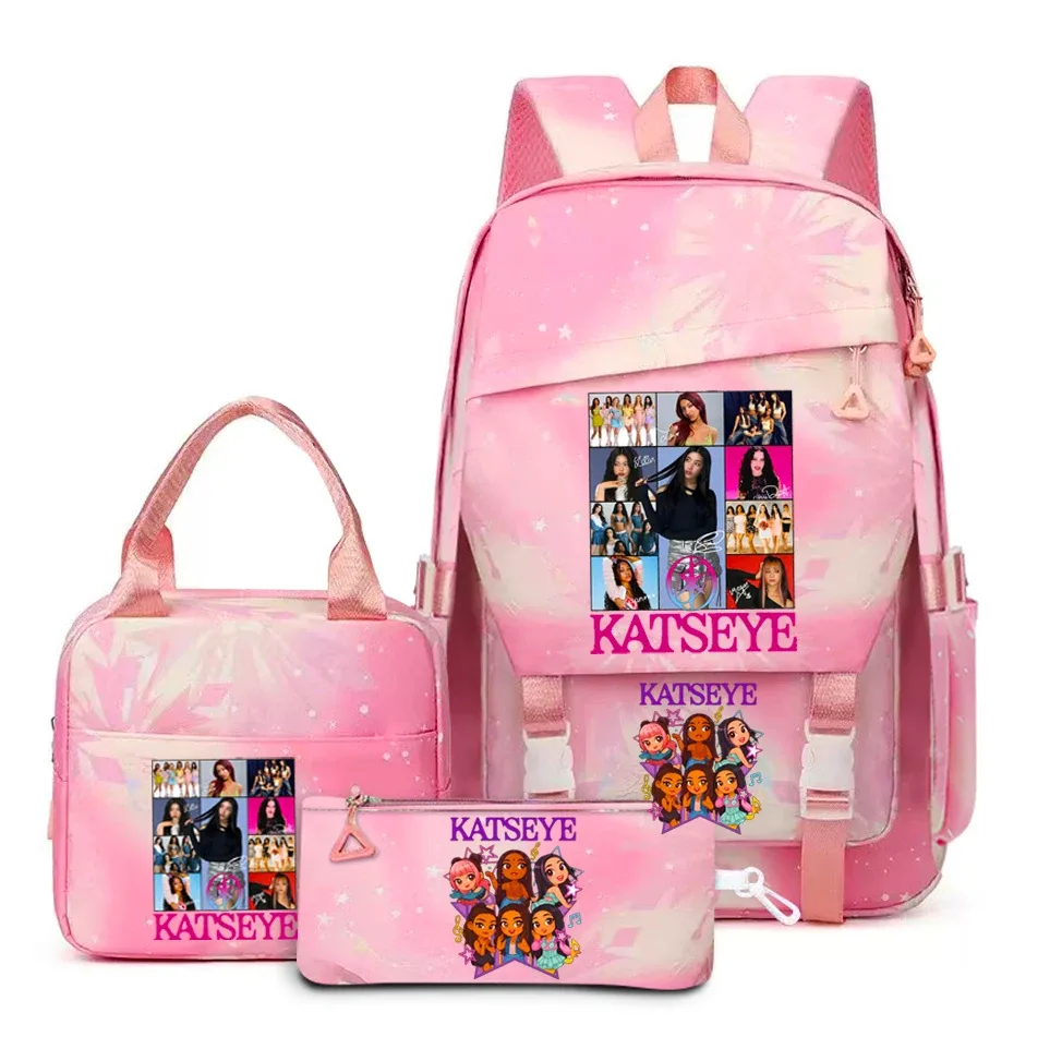 katseye musique sacs à dos 3 pièces ensembles femmes hommes lycée sacs toile kawaii adolescents sac à dos pour ordinateur portable dessin animé livre sacs yk2