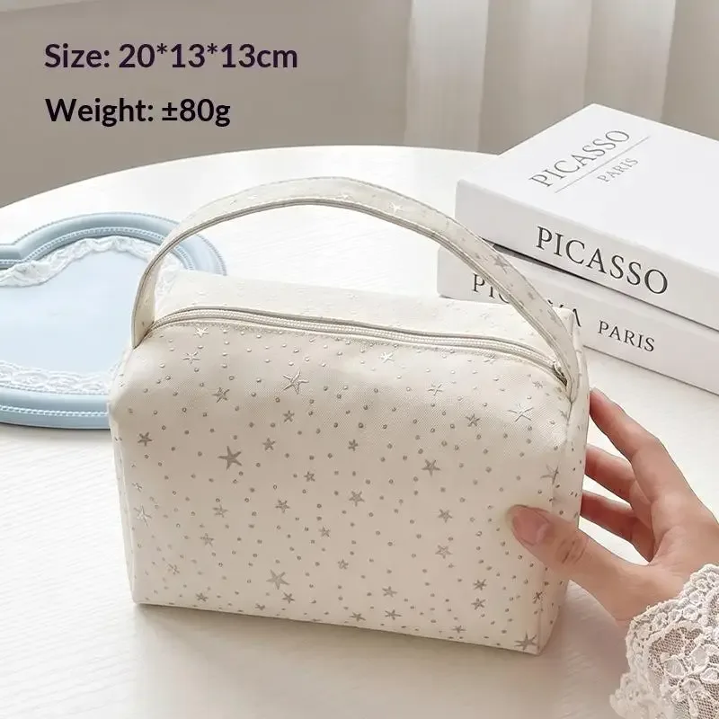 sac de rangement pour cosmétiques en nylon à motif étoilé, grande capacité, poignée portable, trousse de toilette imperméable pour les voyages.