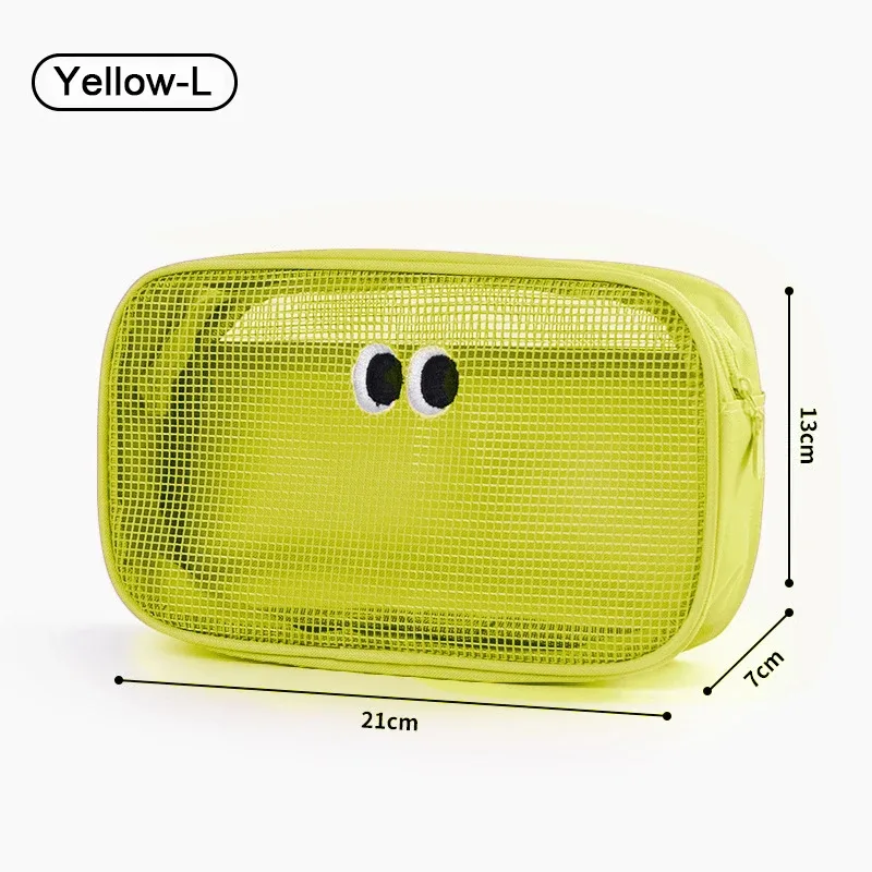 sac à cosmétiques de maquillage en maille, pochette de voyage à fermeture éclair, étui de maquillage pour grands yeux pour les bureaux à domicile, accessoires de voyage, sac de rangement organisateur