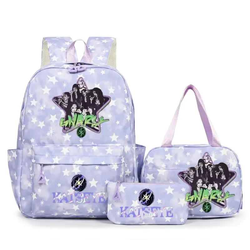 sac à dos scolaire pour étudiants avec imprimé amusant hot katseye, ensemble de sacs à dos, sac à déjeuner et trousse à crayons, sac à dos populaire pour enfants et adolescents, couleur bonbon
