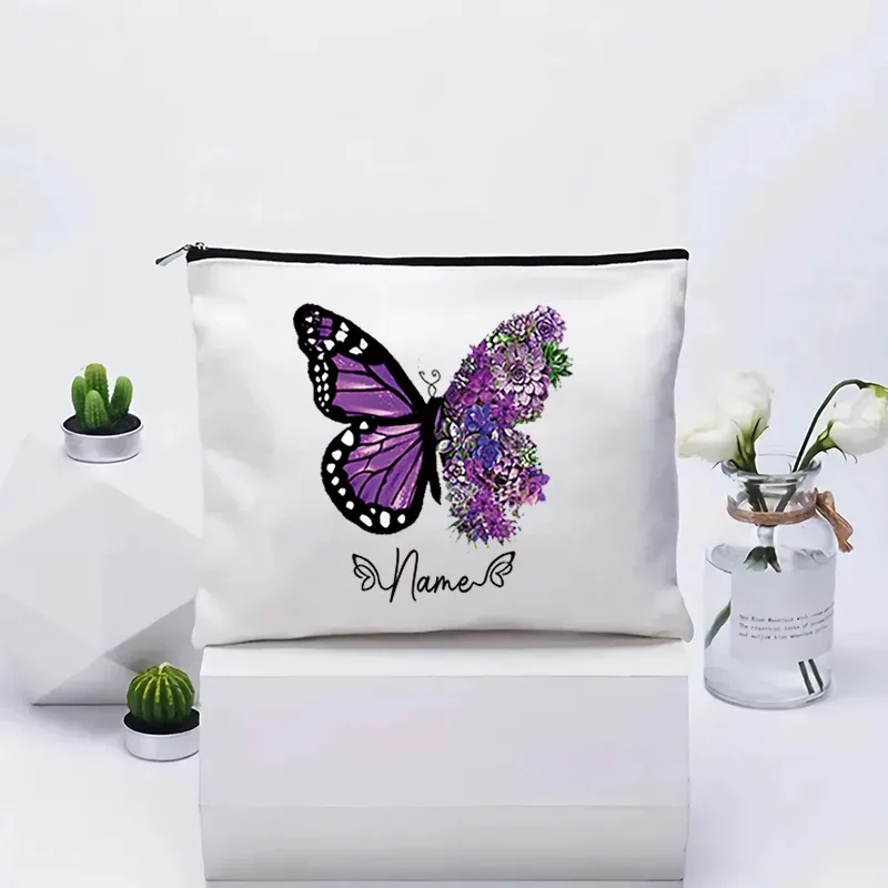 trousse de maquillage personnalisée pour femme, organisateur de toilette, pochette cosmétique de voyage pour cadeau d'anniversaire de demoiselle d'honneur, pochette en toile personnalisable