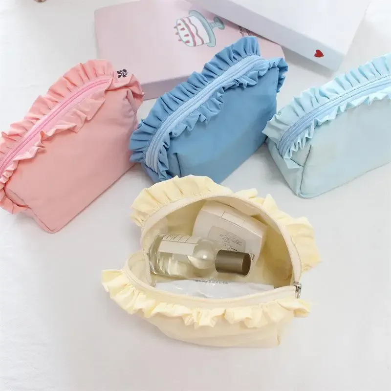 sac à cosmétiques à volants multicolores, pochette de maquillage mignonne avec fermeture éclair, sac de rangement de voyage portable pour femmes et filles