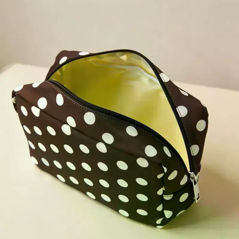 trousse de maquillage à pois, trousse de toilette de voyage étanche avec fermeture éclair, étui pour pinceaux de maquillage