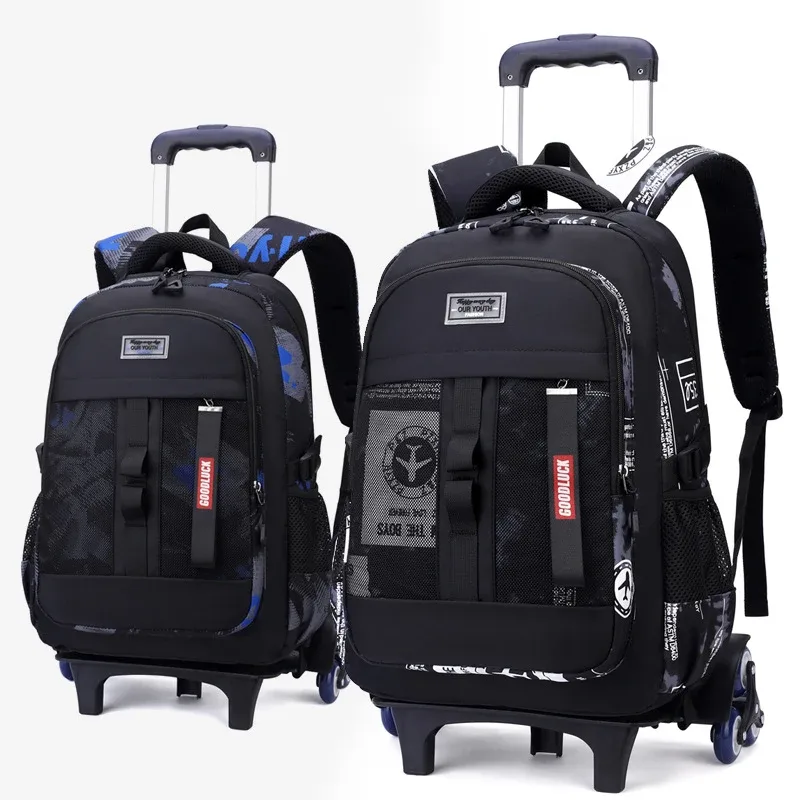 sac de chariot d'école pour adolescents garçon enfants étudiant sac à dos roulant sac d'école avec roues sac à dos à roulettes de voyage sacs de livre