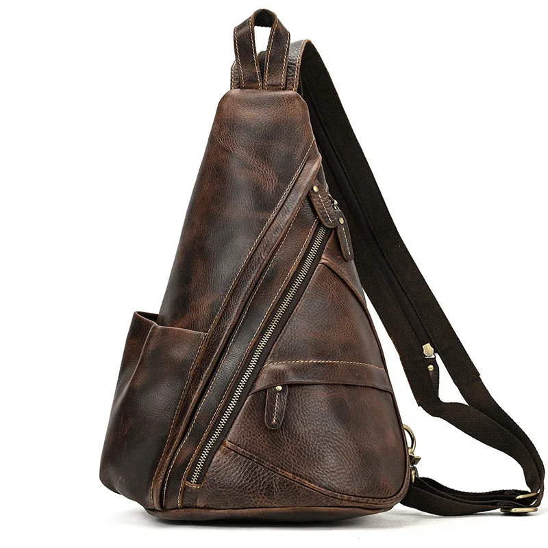 sac à dos de poitrine en cuir véritable pour motard, sacs d'équitation en plein air pour hommes, sacs à bandoulière pour hommes, cuir de vache, initié unique