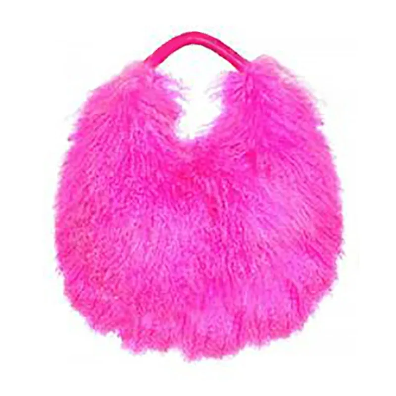 sac à main de luxe en véritable fourrure d'agneau de mongolie, sac boston en cuir véritable doux et moelleux, sac à bandoulière pour femme, style hobo, sacs duveteux et moelleux