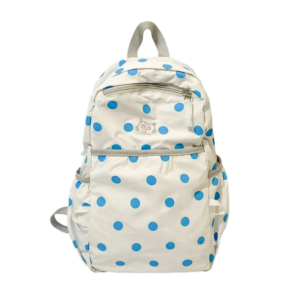 sac à dos tendance à pois, minimaliste, grande capacité, en nylon, avec broderie chat, léger, pour étudiant, cadeau