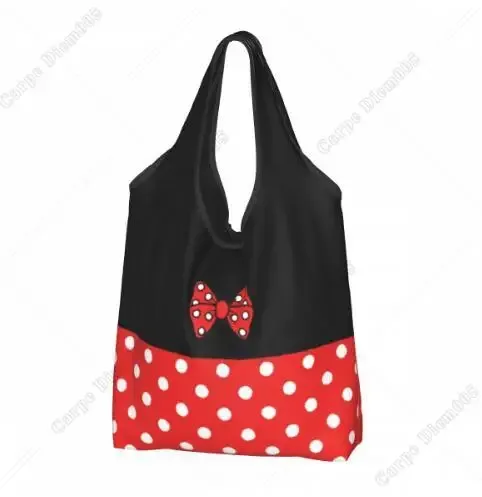 sac à provisions rick cartoon pour femme, sac fourre-tout pliable, sacs d'épicerie portables, respectueux de l'environnement, taille unique, pois, nœud