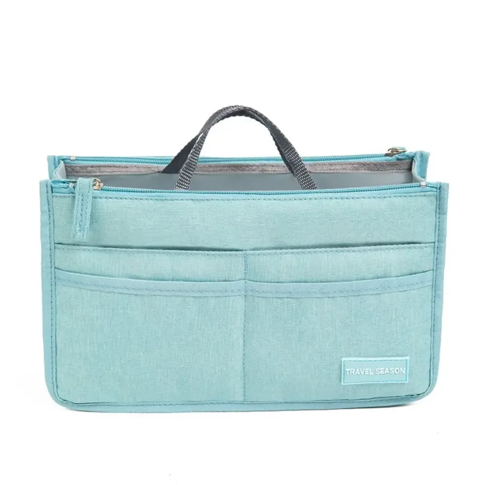 trousse de toilette de voyage portable en polyester, sac à cosmétiques étanche à double fermeture éclair, organisateur de sac d'insertion de grande capacité