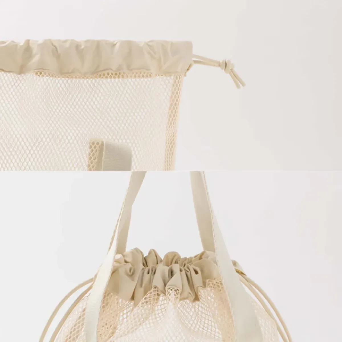 sac de plage en filet avec cordon de serrage, sac fourre-tout de plage pliable, sac à jouets de plage avec 2 poches avant, sacs en filet pour piscine avec cordon de serrage