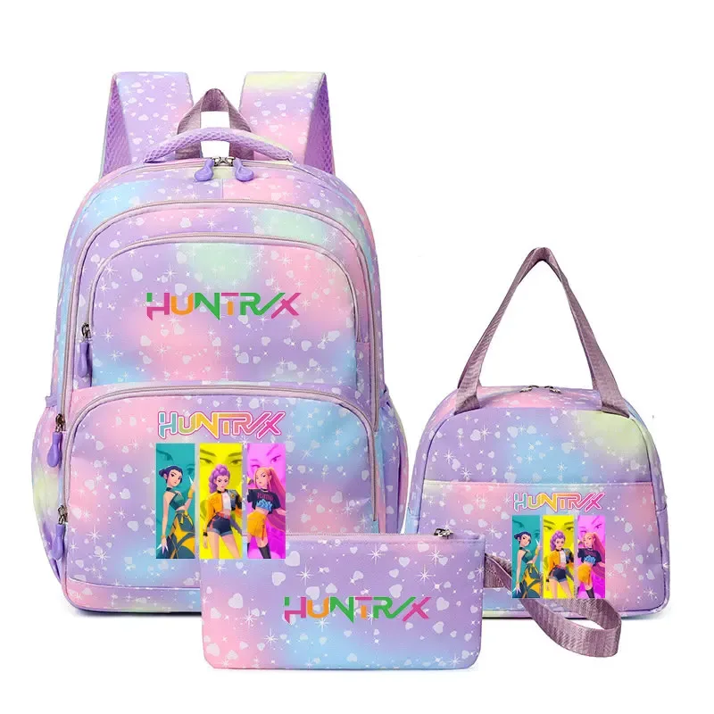 lot de 3 sacs à dos kpop demon hunters, cartable de dessin animé pour adolescents, sac d'étudiant, sacoche pour ordinateur portable et livres, sac de voyage, mochilas