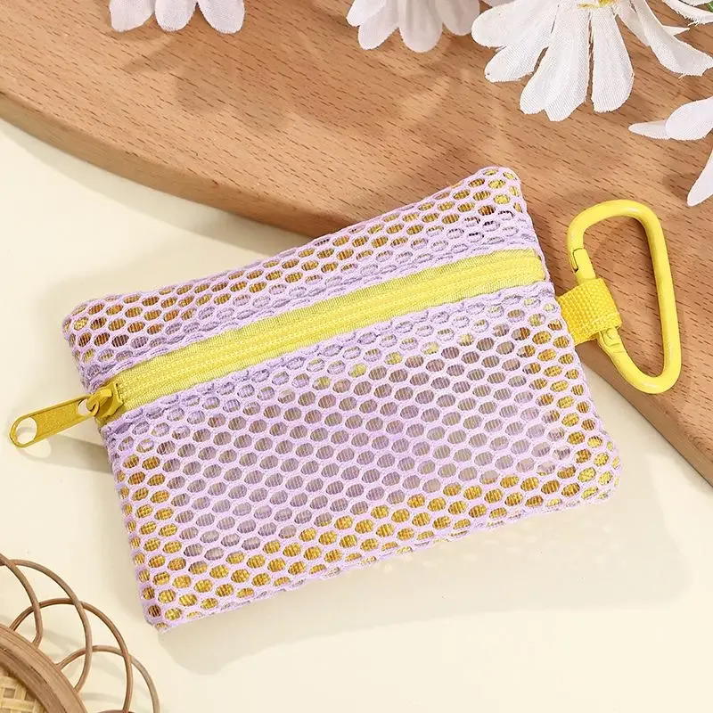 trousse de maquillage en maille transparente, pochette cosmétique portable élégante avec fermeture éclair, conception plate pour les articles de toilette et le rangement du maquillage