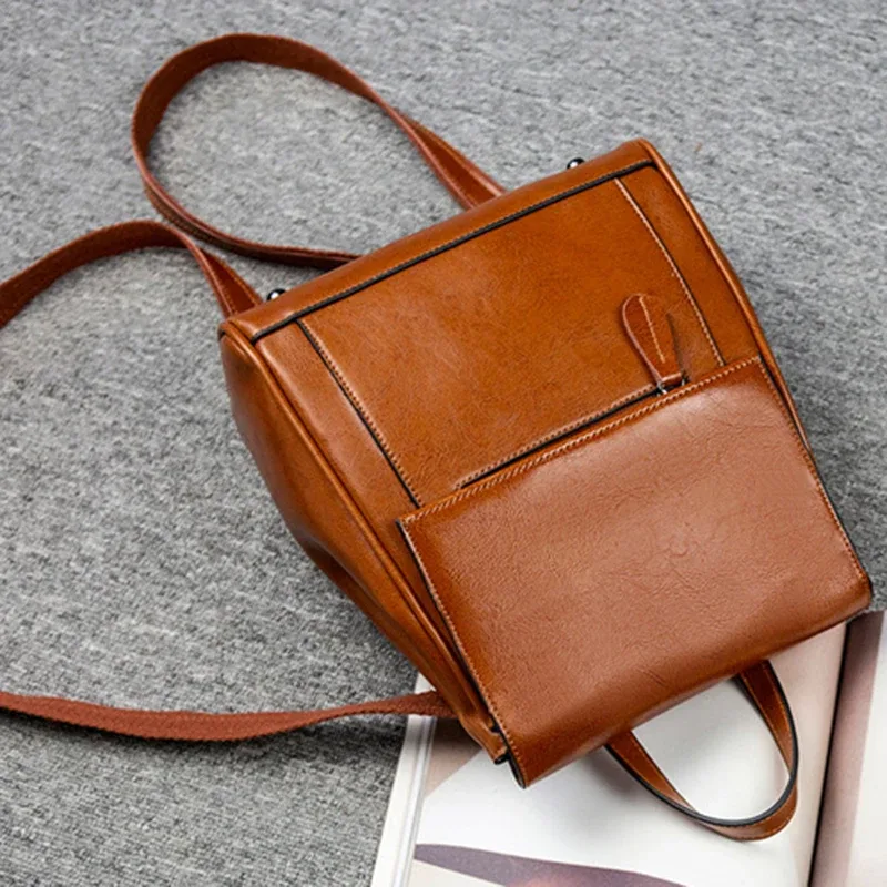 sac à dos en cuir véritable sac à dos pour femmes école sacs à bandoulière voyage huile cire peau de vache femme sac à dos sac à bandoulière