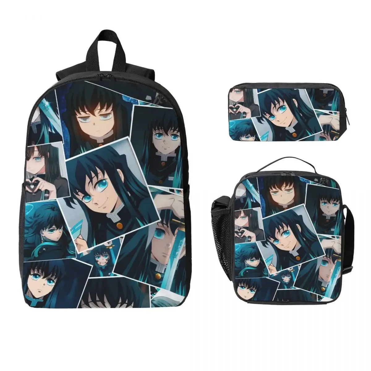 muichiro tokito sac à dos étudiant garçons filles bookbag sac d'école ordinateur portable sacs à bandoulière 3ps sac à déjeuner isolé trousse à crayons