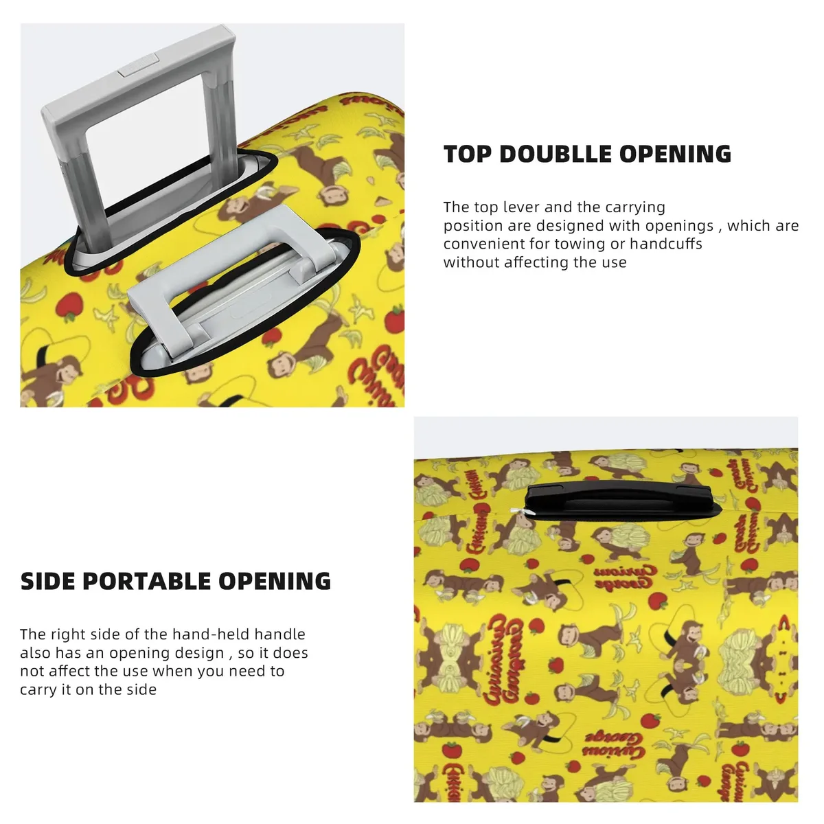 housse de valise anti-poussière, motif dessin animé curious george funny tv monkey anime, protection pour bagages de 18 à 32 pouces
