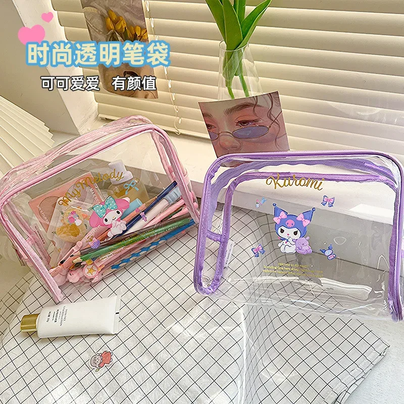sanrio trousse de maquillage hello kitty trousse à cosmétiques étui à stylo transparent trousse de toilette de voyage étanche pochette de maquillage portable de grande capacité
