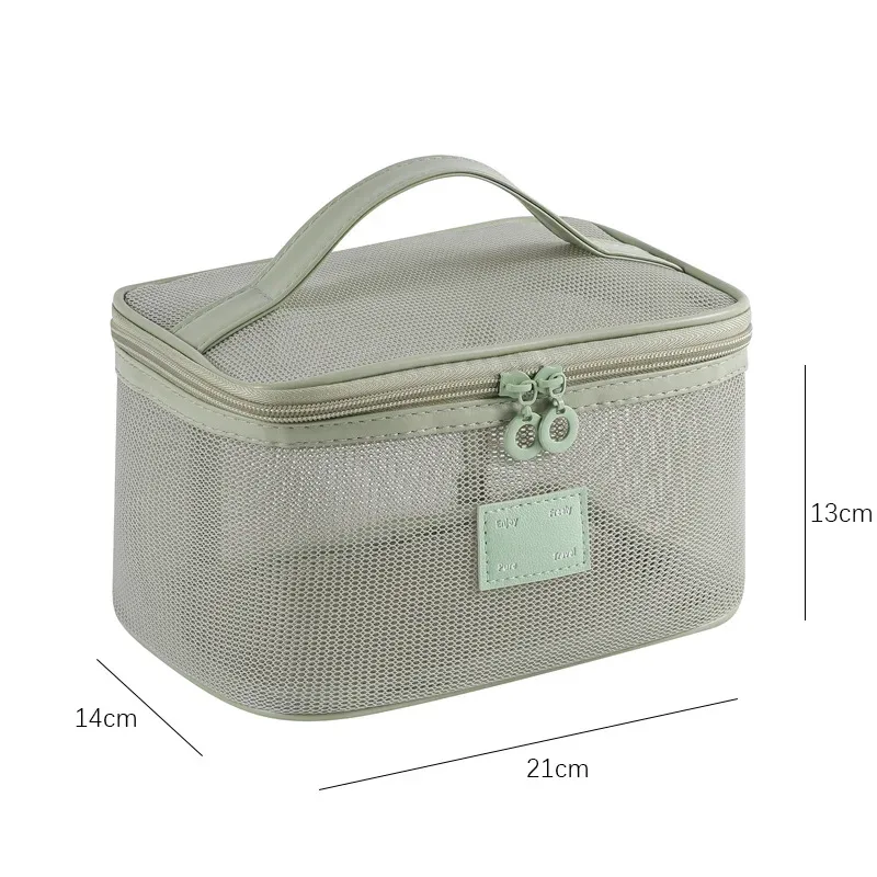organisateur de toilette transparent de grande capacité, pochette de rangement cosmétique portable pour femmes, sac à maquillage respirant en maille