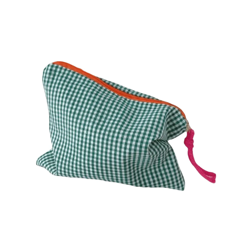 trousse de maquillage simple à carreaux avec fermeture éclair, organiseur de cosmétiques portable, grande capacité, porte-monnaie léger pour femme