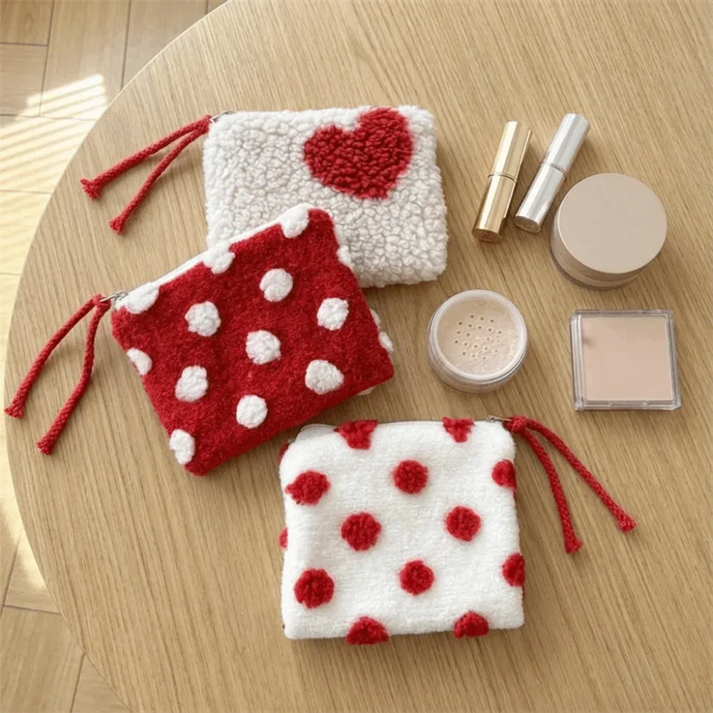 sac de rangement cosmétique multifonctionnel en forme de cœur, anti-poussière, portable, porte-monnaie en peluche, porte-carte d'identité ins mignon, pour voyage