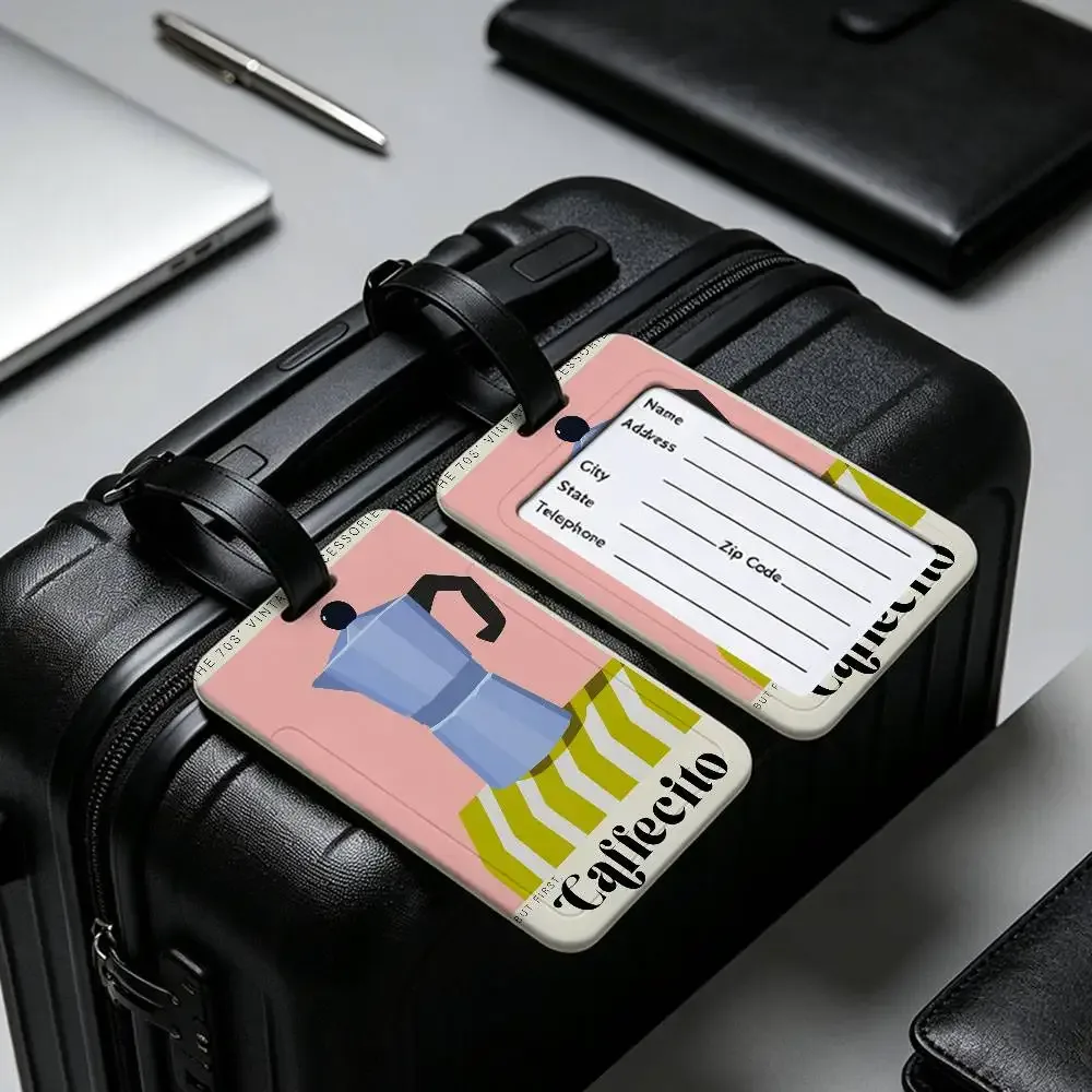 cafetière à espresso italienne, étiquette d'identification de bagages en pvc, porte-carte d'informations anti-perte, étiquette de nom pour valise de voyage