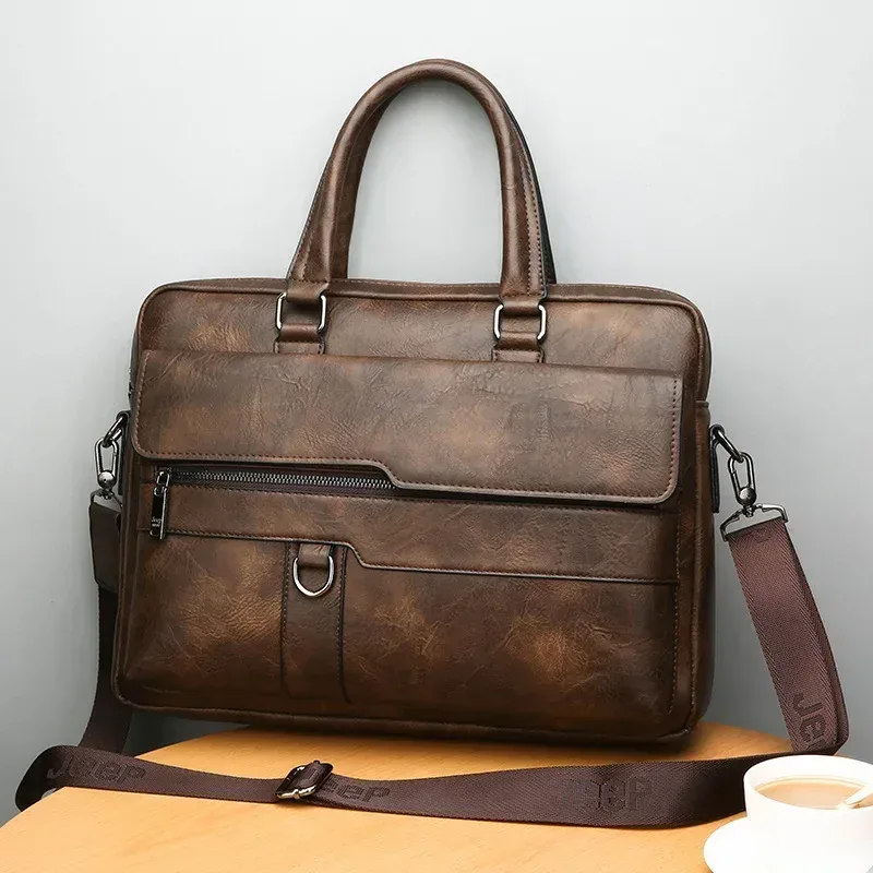 hommes huile cireux cuir antique design noir mallette d'affaires 16 "étui à documents pour ordinateur portable attache sac de messager fourre-tout portefeuille