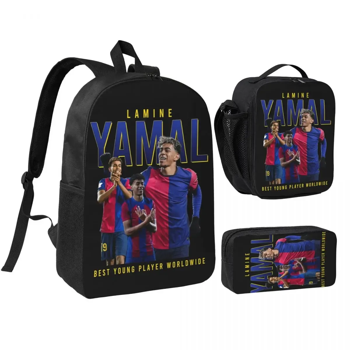 3pecs/ensemble lamine y-yamal football sac à dos pour étudiant haute capacité sac à bandoulière sac à déjeuner trousse à crayons