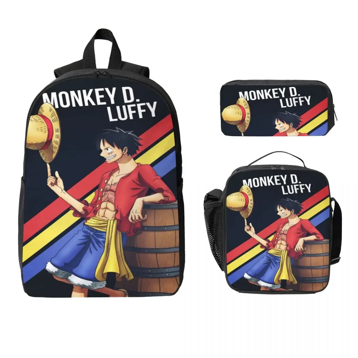 ensemble de 3 sacs à dos luffy one piece pour enfants, avec trousse à crayons, sac à livres et boîte à lunch pour les élèves.