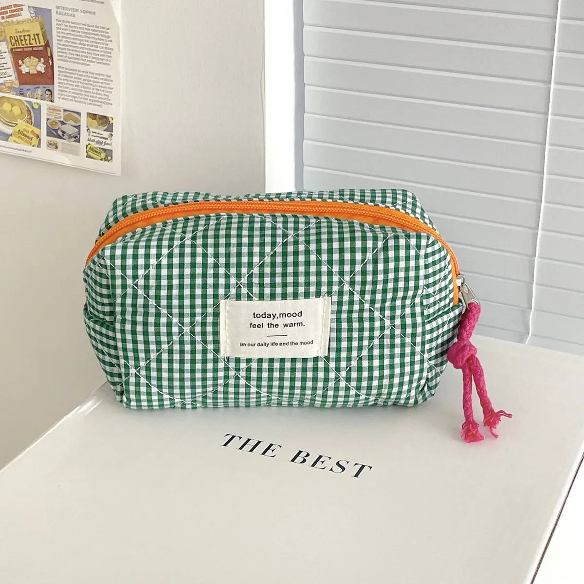 porte-monnaie à carreaux matelassés pour femmes, porte-crayon pour documents d'abonnés, petit sac de rangement imprimé lettre, sacs à cosmétiques pour filles, pochette femme