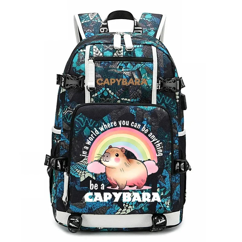 sac à dos d'étudiant à grande capacité avec imprimé de capybara, pour garçons et filles, sac de voyage décontracté, sac d'école léger et durable, utilisation quotidienne