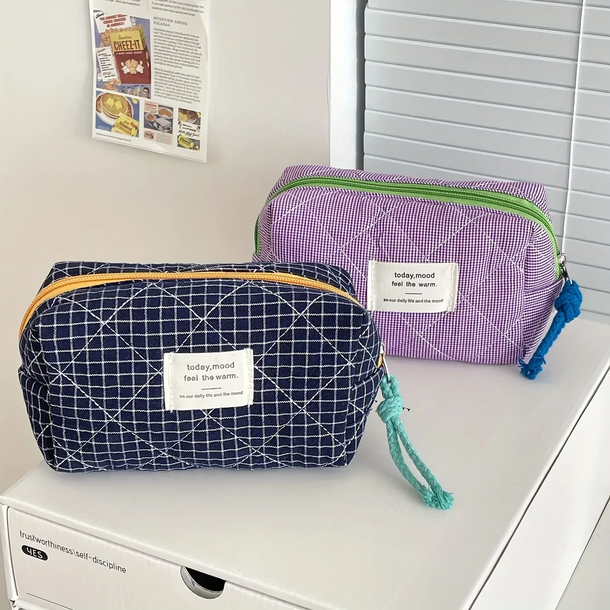 pochette octogonale à carreaux rétro, organisateur portable de grande capacité, trousse de maquillage pour cosmétiques, essentiels quotidiens pour femmes, travail de voyage