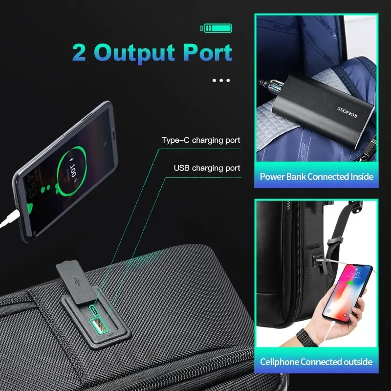 bopai-sac de travail de chargement usb antivol extensible pour hommes, sac à dos pour ordinateur portable 15.6 pouces, voyage intelligent d'affaires, luxe