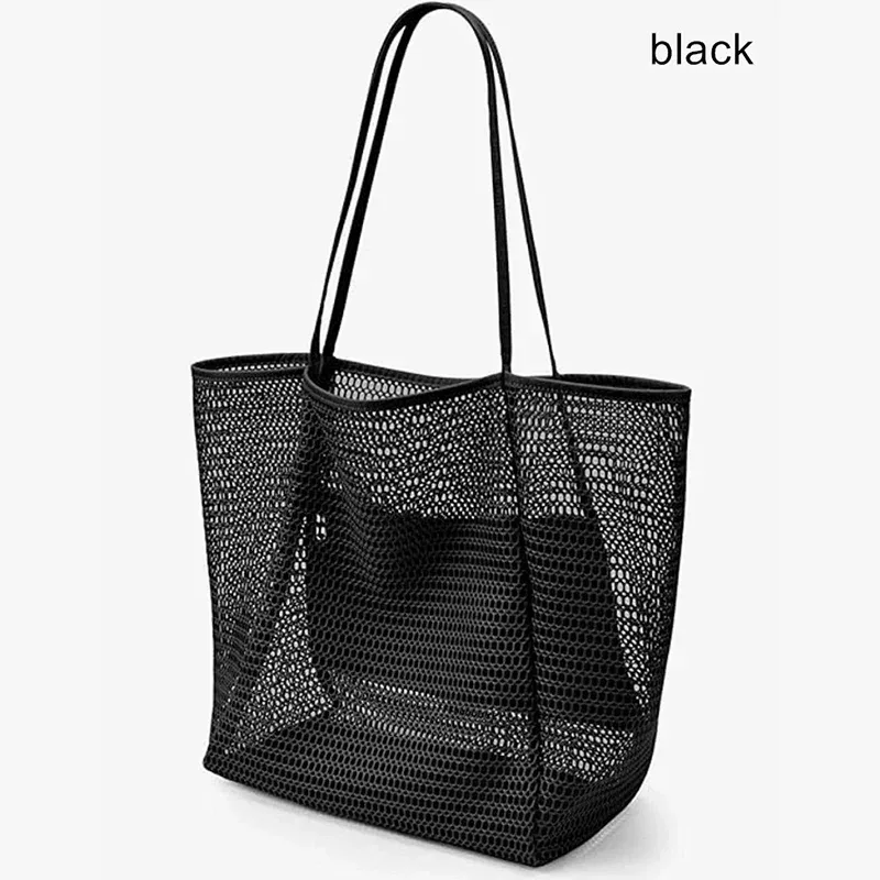 sac de plage grande capacité pour femme, pliable, en maille, sac de natation, sac à bandoulière tissé avec ouverture supérieure pour les voyages et le shopping