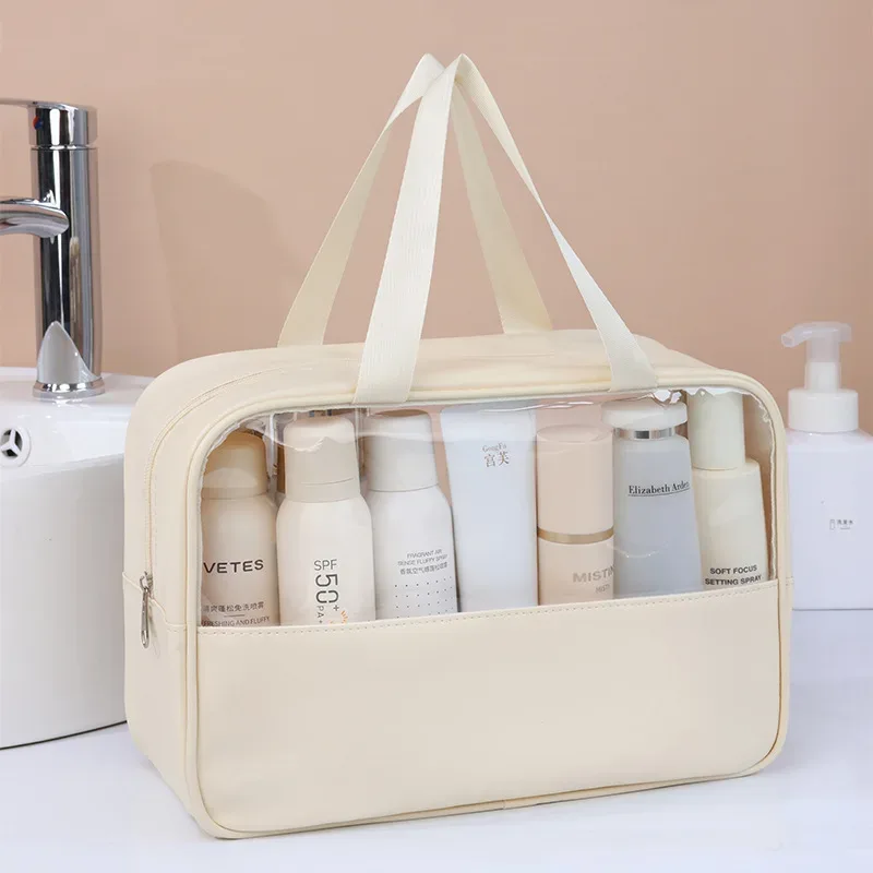 sac à cosmétiques de voyage portable pour femmes, trousse de maquillage transparente, sacs de lavage de bain de grande capacité, mallette de rangement étanche multifonction