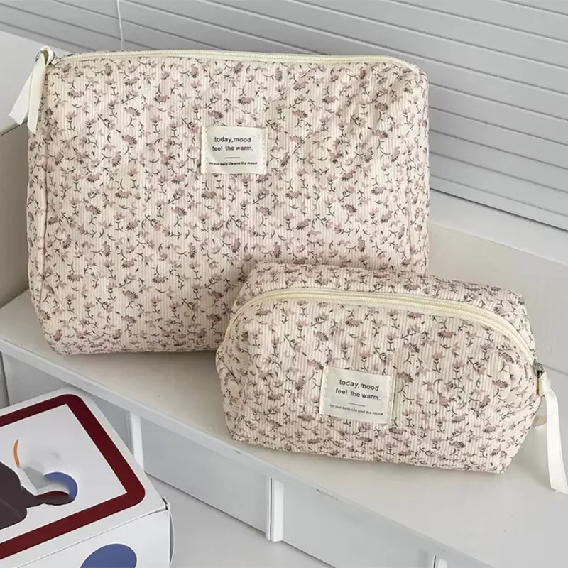 pochette cosmétique vintage pour femmes, imprimé floral, sac à main, organisateur de voyage, sac de rangement pour maquillage, grande capacité, sac matelassé pour cadeau
