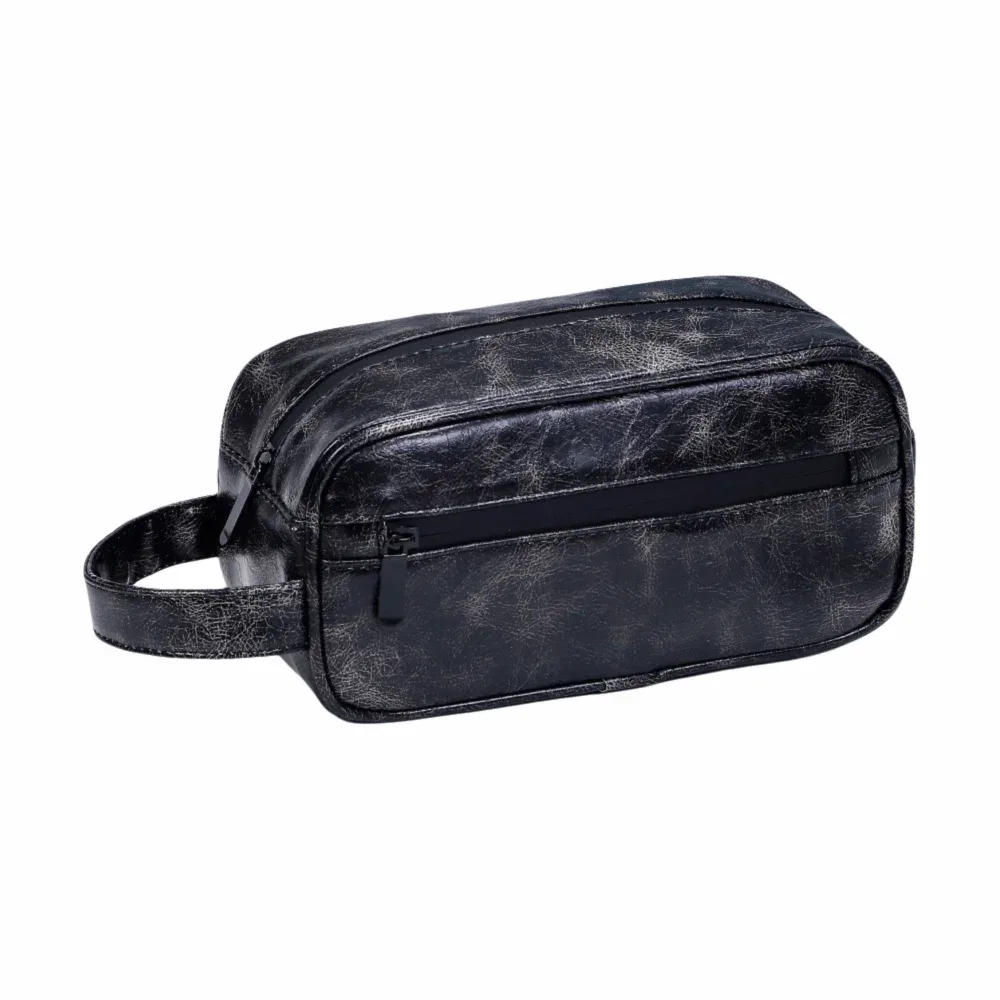 trousse de toilette imperméable pour homme en cuir pu, design portable, grande capacité, rangement simple, organisateur d'outils de rasage, voyage