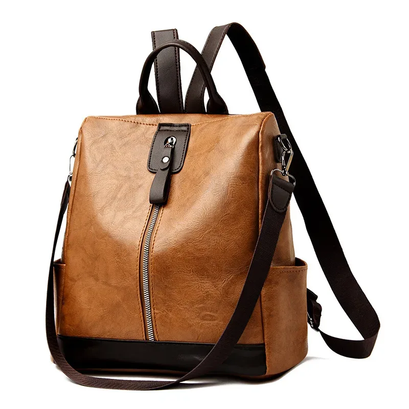 Nouveau dames PU sac à dos femmes Vintage sac à bandoulière voyage sac à dos femmes sacs de jour sacs de travail Multi poche en cuir souple