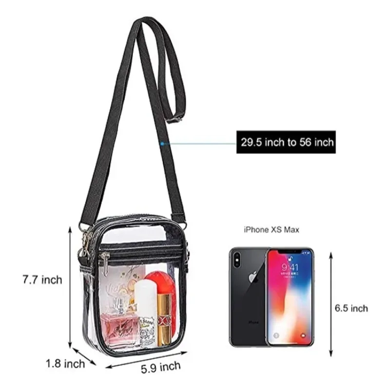 sac à bandoulière transparent avec fermeture éclair et sangle réglable, idéal pour les concerts, les stades, les voyages et l'usage quotidien pour femmes