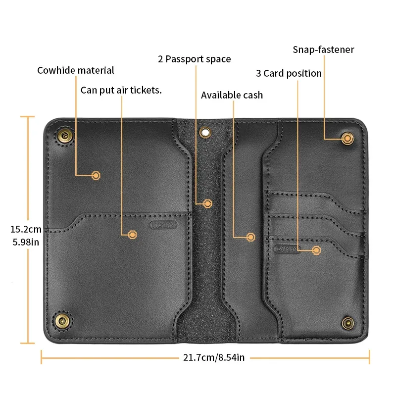 porte-passeport de voyage en cuir véritable, étui de protection pour passeports, portefeuille pour cartes, sac à main de grande capacité