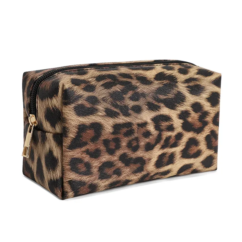 sac de maquillage de voyage en pu pour femmes, léopard, grande capacité, sac de rangement portable à fermeture éclair, sacs à main, sac de toilette de salle de bain, sac à cosmétiques